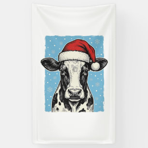 Vintage Christmas Cow Santa Hat Vector Design_1 Banner