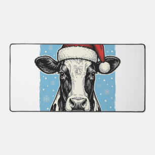 Vintage Christmas Cow Santa Hat Vector Design_1 Desk Mat