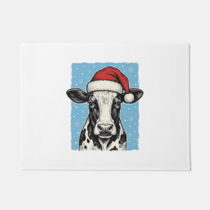 Vintage Christmas Cow Santa Hat Vector Design_1 Doormat