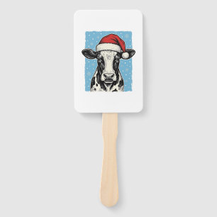 Vintage Christmas Cow Santa Hat Vector Design_1 Hand Fan