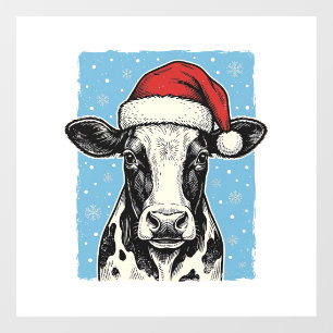 Vintage Christmas Cow Santa Hat Vector Design_1 Window Cling
