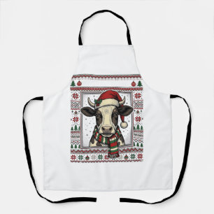 Vintage Christmas Cow Ugly Sweater Shirt Design_1 Apron