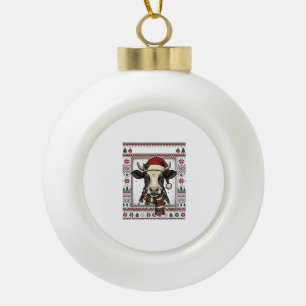 Vintage Christmas Cow Ugly Sweater Shirt Design_1 Ceramic Ball Christmas Ornament