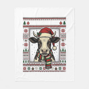 Vintage Christmas Cow Ugly Sweater Shirt Design_1 Fleece Blanket