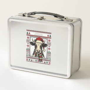 Vintage Christmas Cow Ugly Sweater Shirt Design_1 Metal Lunch Box