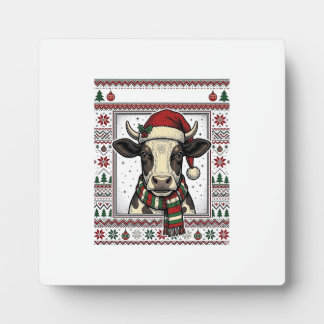 Vintage Christmas Cow Ugly Sweater Shirt Design_1 Plaque