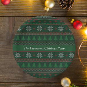 Vintage Christmas Custom Green Holiday Party Paper Plate
