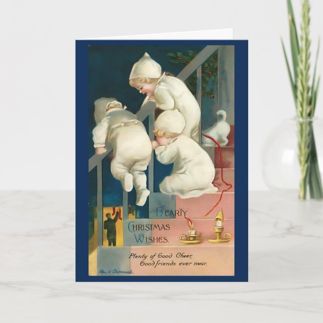 Vintage Christmas Cute Kids 1940s Card (Front)