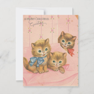 Vintage Christmas Cute Kittens Holiday Card