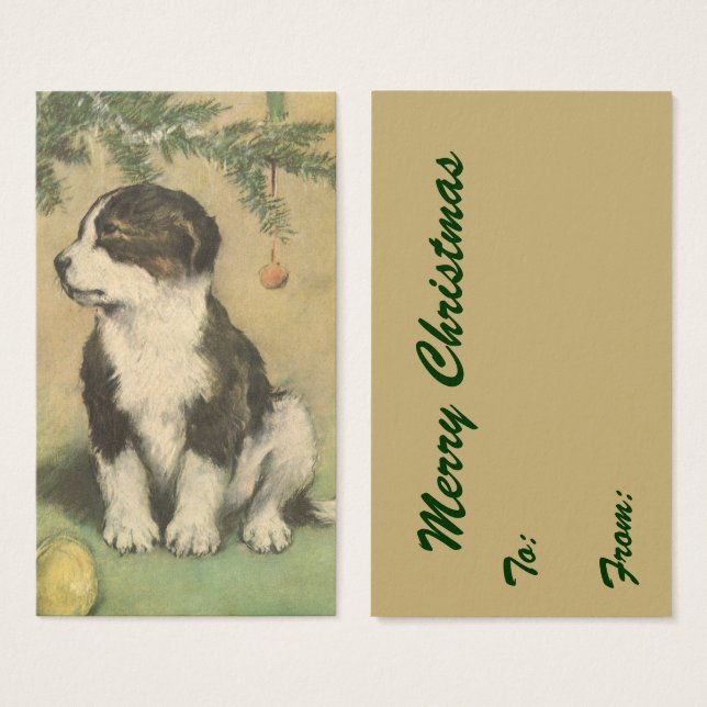 Vintage Christmas, Cute Puppy Under Christmas Tree (Front & Back)