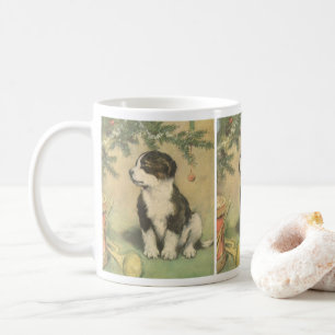 Vintage Christmas, Cute Puppy Under Christmas Tree Coffee Mug