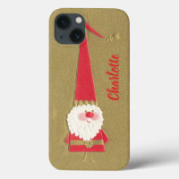Vintage Christmas, Cute Santa Claus Gnome on Gold