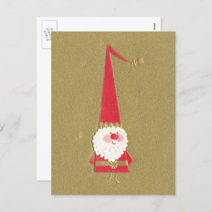 Vintage Christmas, Cute Santa Claus Gnome on Gold Holiday Postcard