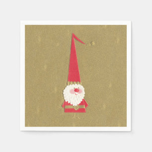 Vintage Christmas, Cute Santa Claus Gnome on Gold Napkin