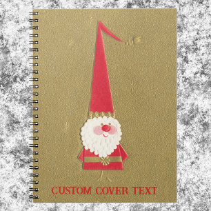 Vintage Christmas, Cute Santa Claus Gnome on Gold Notebook