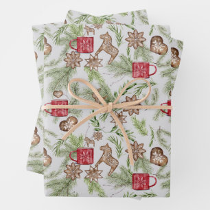 Vintage Christmas Cute Scandinavian Pattern Wrapping Paper Sheet