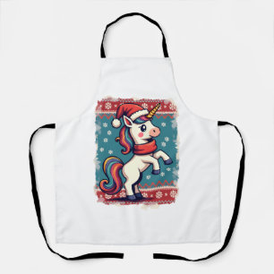 Vintage Christmas Dabbing Unicorn Rainbow Holiday Apron