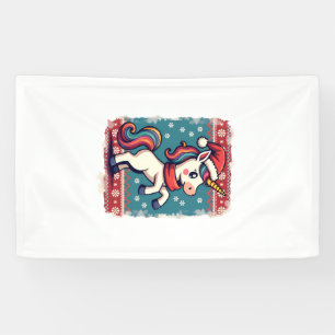 Vintage Christmas Dabbing Unicorn Rainbow Holiday Banner
