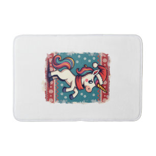 Vintage Christmas Dabbing Unicorn Rainbow Holiday Bath Mat