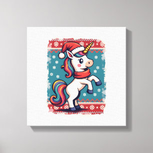Vintage Christmas Dabbing Unicorn Rainbow Holiday Canvas Print