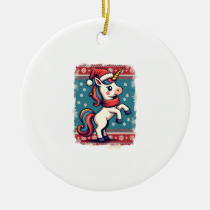 Vintage Christmas Dabbing Unicorn Rainbow Holiday Ceramic Tree Decoration
