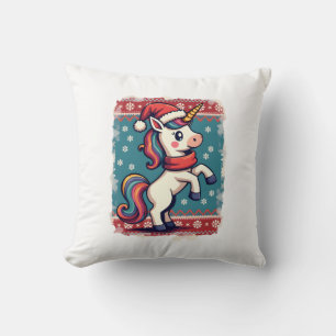 Vintage Christmas Dabbing Unicorn Rainbow Holiday Cushion