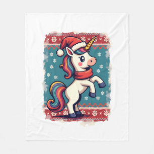 Vintage Christmas Dabbing Unicorn Rainbow Holiday Fleece Blanket