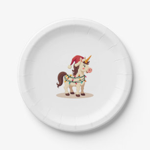 Vintage Christmas Dabbing Unicorn Santa Funny Holi Paper Plate