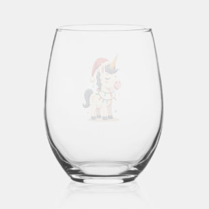 Vintage Christmas Dabbing Unicorn Santa Funny Holi Stemless Wine Glass