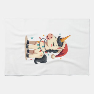 Vintage Christmas Dabbing Unicorn Santa Funny Holi Tea Towel