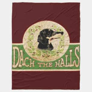Vintage Christmas Dachshund Dach (Deck) the Halls Fleece Blanket