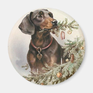 Vintage Christmas Dachshund Dog Magnet