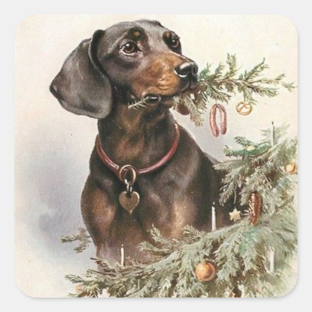 Vintage Christmas Dachshund Dog Square Sticker (Front)