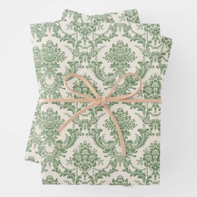 Vintage Christmas Damask Wrapping Paper Sheets (In situ)