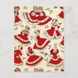 Vintage Christmas Dancing Girls Holiday Postcard