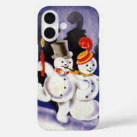 Vintage Christmas Dancing Snowmen with Candles