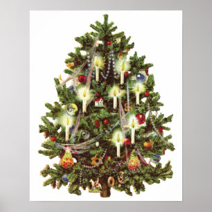 Vintage Christmas, Decorated Victorian Tree Poster