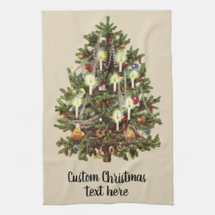 Vintage Christmas, Decorated Victorian Tree Tea Towel