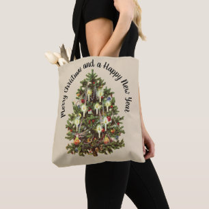 Vintage Christmas, Decorated Victorian Tree Tote Bag