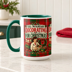 Vintage Christmas Decorating Holiday Plaid Mug