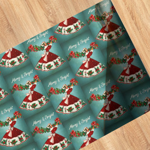 Vintage Christmas decoration red glitter girl Wrapping Paper