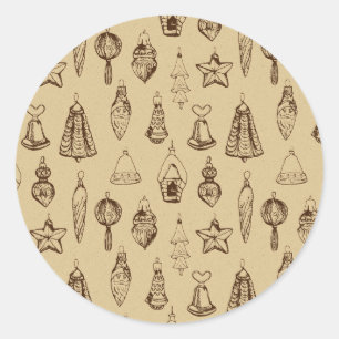 Vintage Christmas decorations hand drawn Classic Round Sticker
