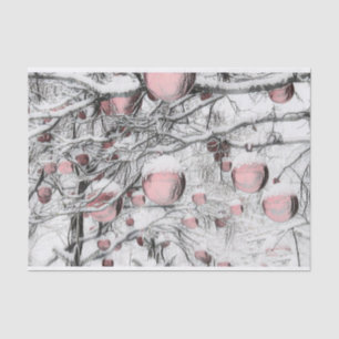 Vintage Christmas Decorations in Snowed Trees Tissue Paper