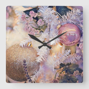 Vintage Christmas Decorations Ornaments Square Wall Clock