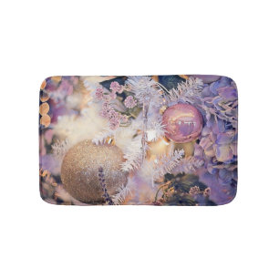 Vintage Christmas Decorations Ornaments Watercolor Bath Mat