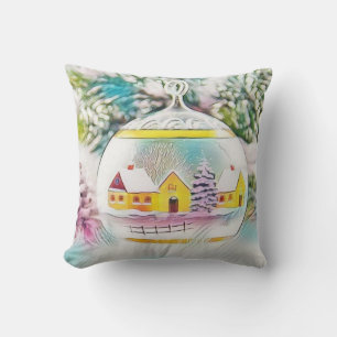 Vintage Christmas Decorations Ornaments Watercolor Cushion
