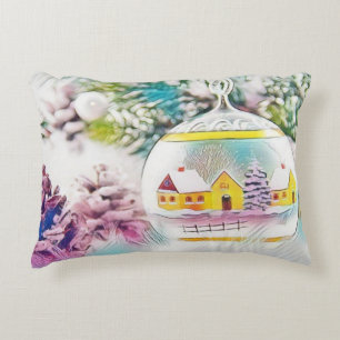 Vintage Christmas Decorations Ornaments Watercolor Decorative Cushion