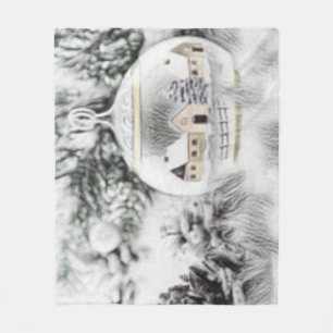 Vintage Christmas Decorations Ornaments Watercolor Fleece Blanket