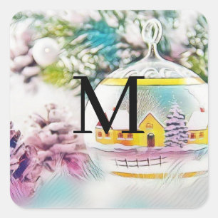 Vintage Christmas Decorations Ornaments Watercolor Square Sticker
