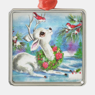 Vintage Christmas Deer And Birds Metal Tree Decoration